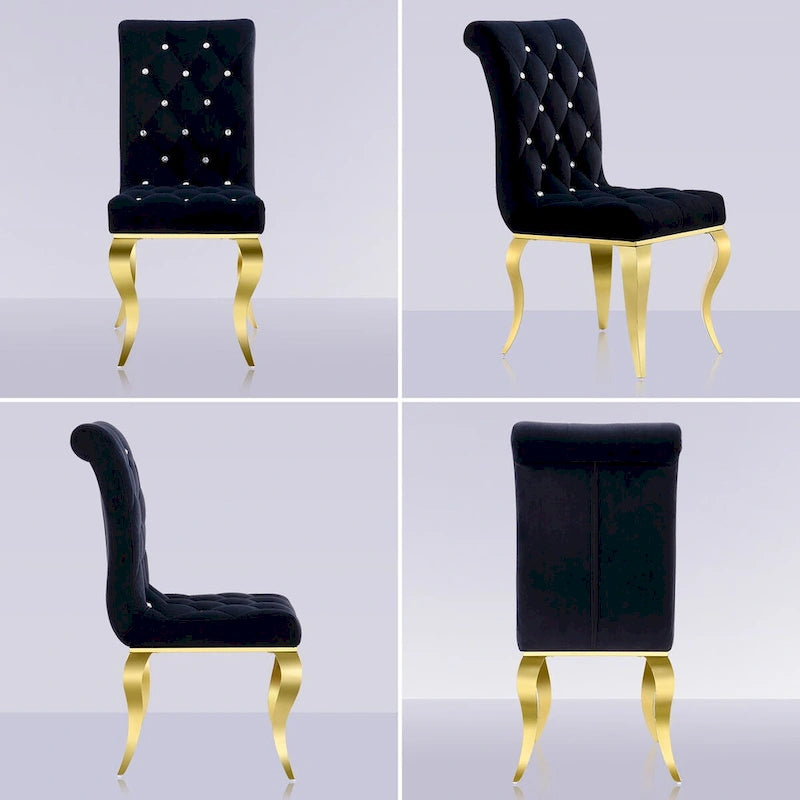 Luxury Black Velvet Upholstered Dining Chairs with Polished Gold Legs