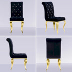 Luxury Black Velvet Upholstered Dining Chairs with Polished Gold Legs
