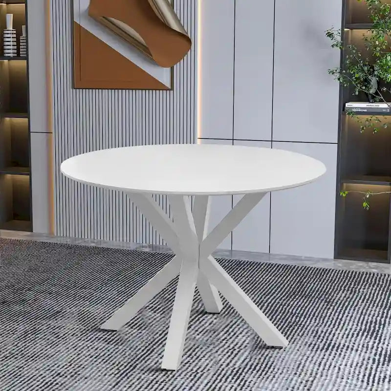 Modern Minimalist Round Dining Table with MDF Top and Metal Legs