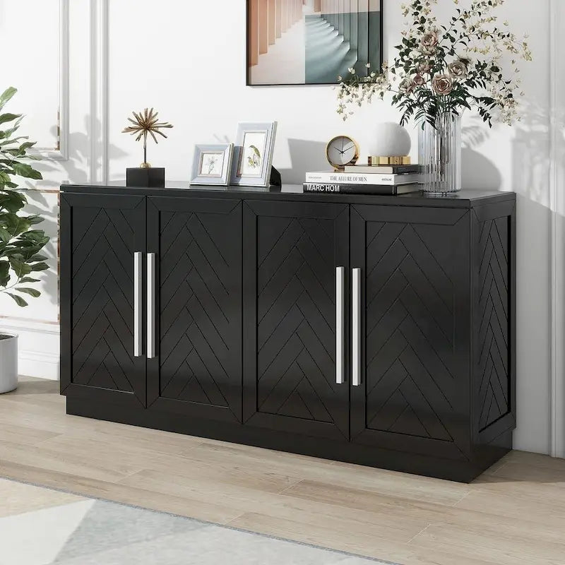 60 Dining Buffet And Sideboard with 4 Doors, Adjustable Shelves, and Handles