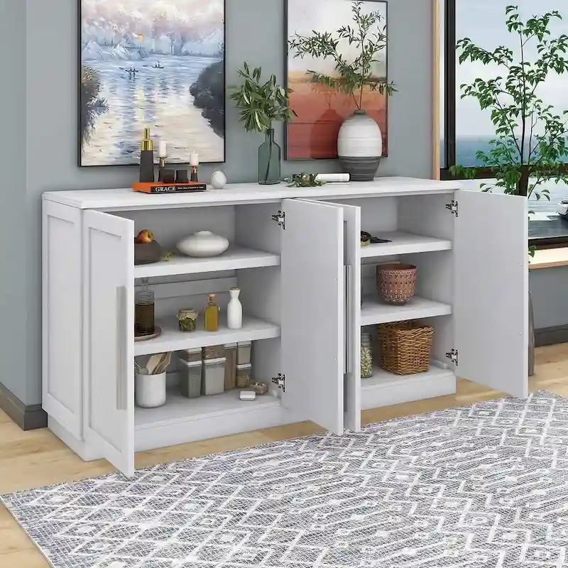60 Dining Buffet And Sideboard with 4 Doors, Adjustable Shelves, and Handles