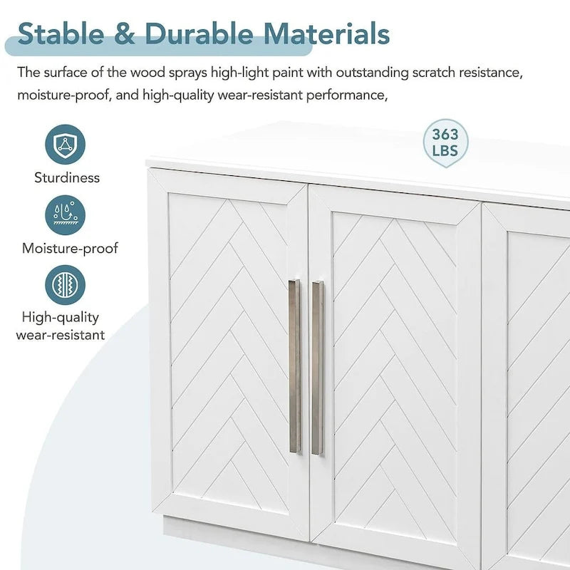 60 Dining Buffet And Sideboard with 4 Doors, Adjustable Shelves, and Handles