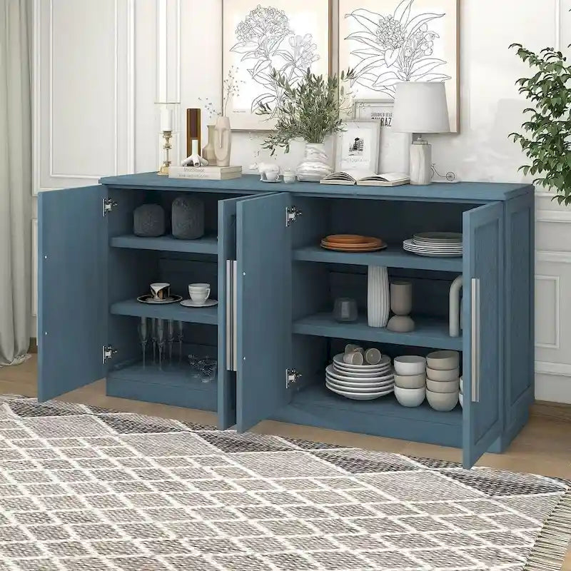 60 Dining Buffet And Sideboard with 4 Doors, Adjustable Shelves, and Handles