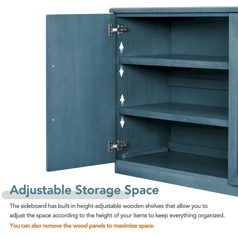 60 Dining Buffet And Sideboard with 4 Doors, Adjustable Shelves, and Handles