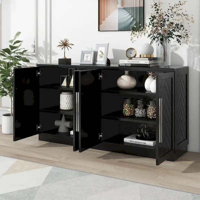 60 Dining Buffet And Sideboard with 4 Doors, Adjustable Shelves, and Handles