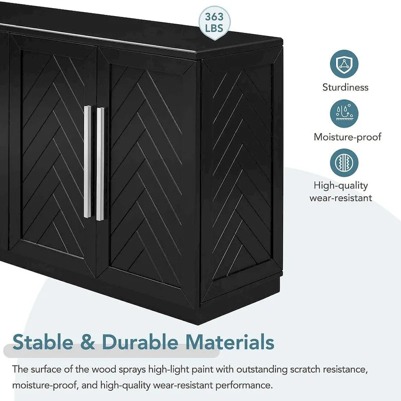 60 Dining Buffet And Sideboard with 4 Doors, Adjustable Shelves, and Handles