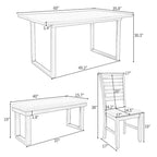 60 Rectangular Solid Wood Dining Table with 4 Upholstered Chairs and Bench