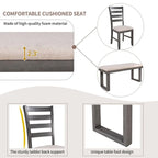 60 Rectangular Solid Wood Dining Table with 4 Upholstered Chairs and Bench