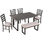 60 Rectangular Solid Wood Dining Table with 4 Upholstered Chairs and Bench
