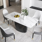 71 Black Marble Sintered Stone Table Top,Rectangle Dining Room Table with Unique U-Shape Black Carbon Steel Pedestal