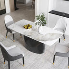 71 Black Marble Sintered Stone Table Top,Rectangle Dining Room Table with Unique U-Shape Black Carbon Steel Pedestal