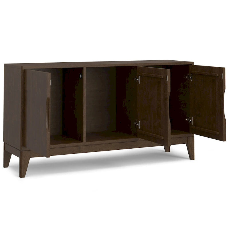 WYNDENHALL Pearson SOLID HARDWOOD 60 inch Wide Rectangle Modern 3 Door Sideboard Buffet / Storage Cabinet in Walnut Brown