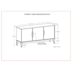 WYNDENHALL Pearson SOLID HARDWOOD 60 inch Wide Rectangle Modern 3 Door Sideboard Buffet / Storage Cabinet in Walnut Brown