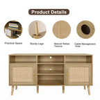 Anmytek Modern Rattan Wood TV Stand Console Table Entertainment Centers for TVs up to 65 - 59