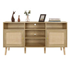 Anmytek Modern Rattan Wood TV Stand Console Table Entertainment Centers for TVs up to 65 - 59