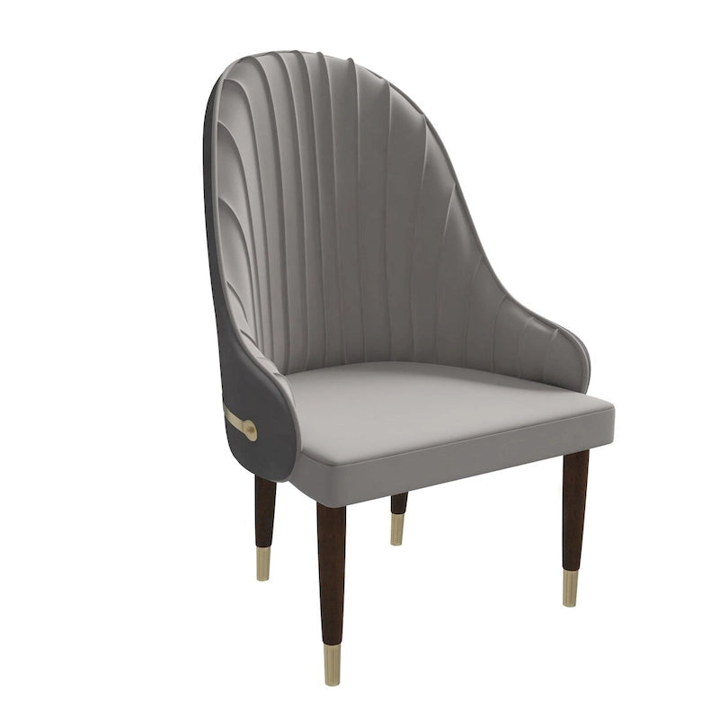 Leather Dining Chair with a Ripple Back and Gold Accents Design Elara Collection