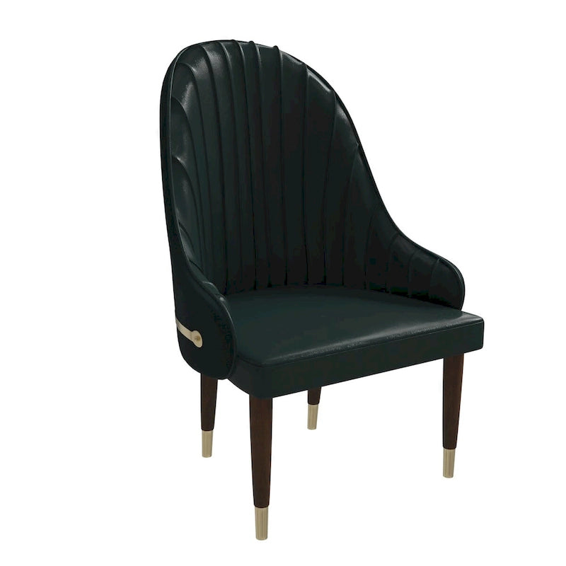 Leather Dining Chair with a Ripple Back and Gold Accents Design Elara Collection