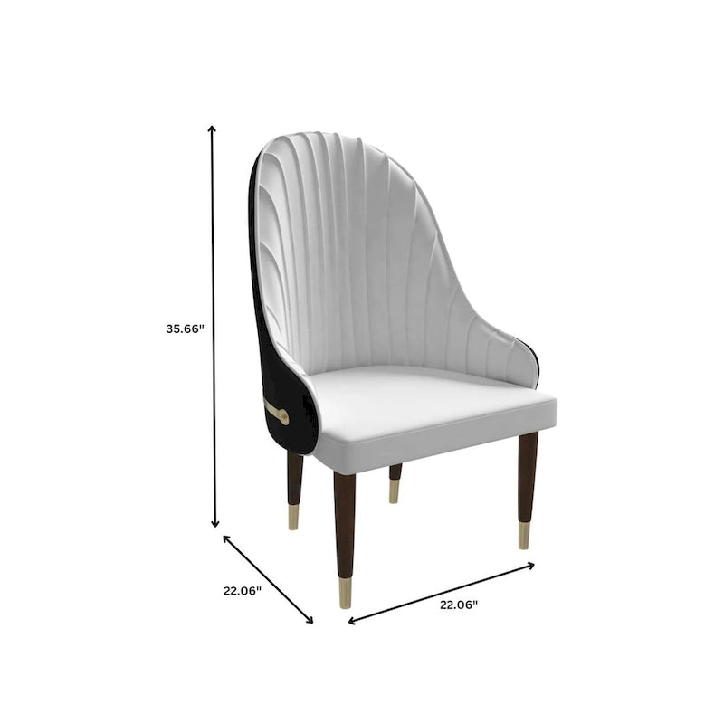 Leather Dining Chair with a Ripple Back and Gold Accents Design Elara Collection