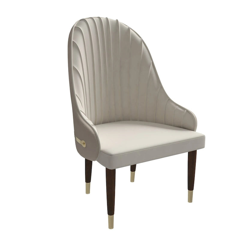 Leather Dining Chair with a Ripple Back and Gold Accents Design Elara Collection