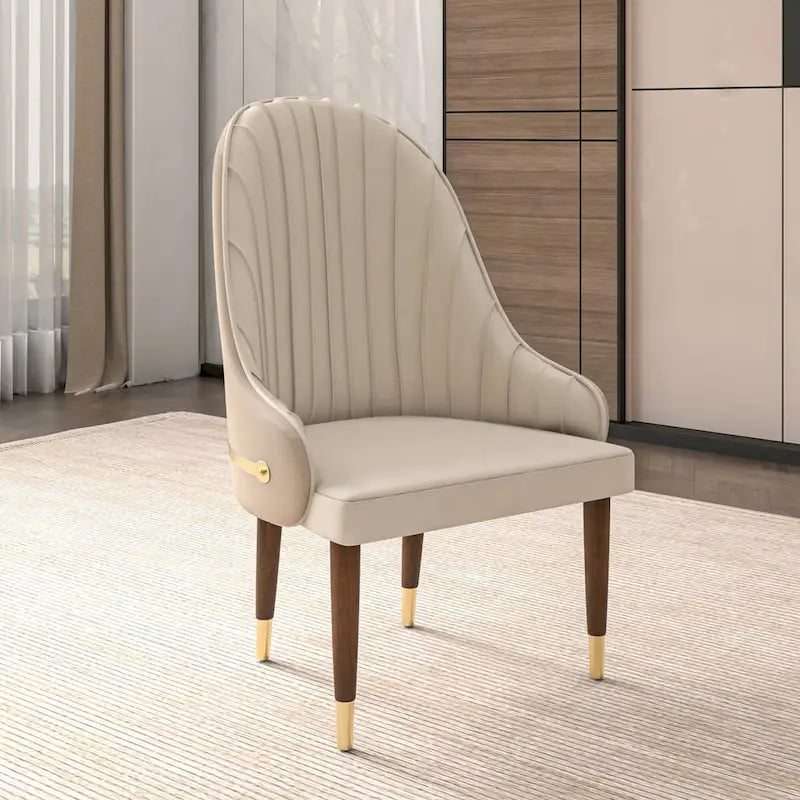 Leather Dining Chair with a Ripple Back and Gold Accents Design Elara Collection