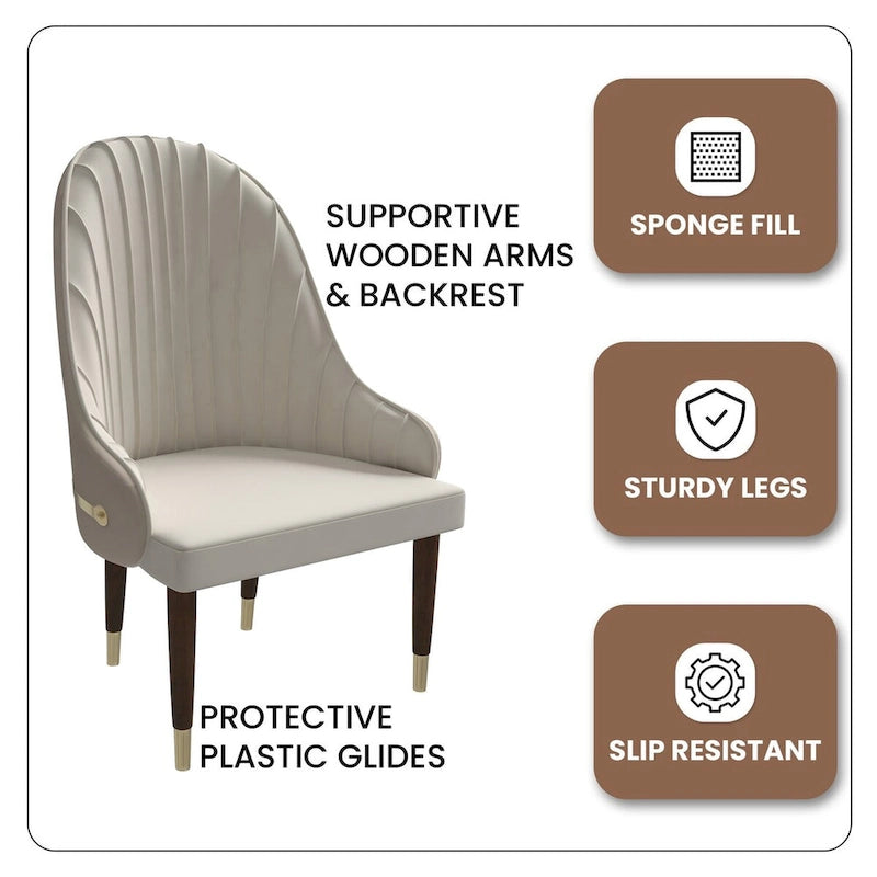 Leather Dining Chair with a Ripple Back and Gold Accents Design Elara Collection