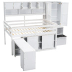 Full Size Wooden Loft Bed Big Storage with Under-bed Desk
