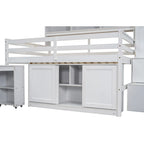 Full Size Wooden Loft Bed Big Storage with Under-bed Desk