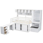 Full Size Wooden Loft Bed Big Storage with Under-bed Desk