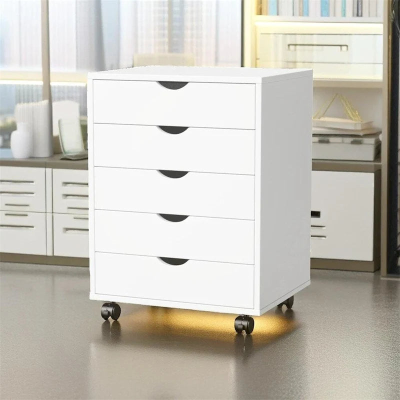5 Drawer Wood File Cabinet with Wheels and Metal Slides
