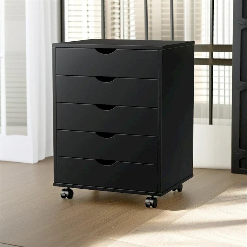5 Drawer Wood File Cabinet with Wheels and Metal Slides