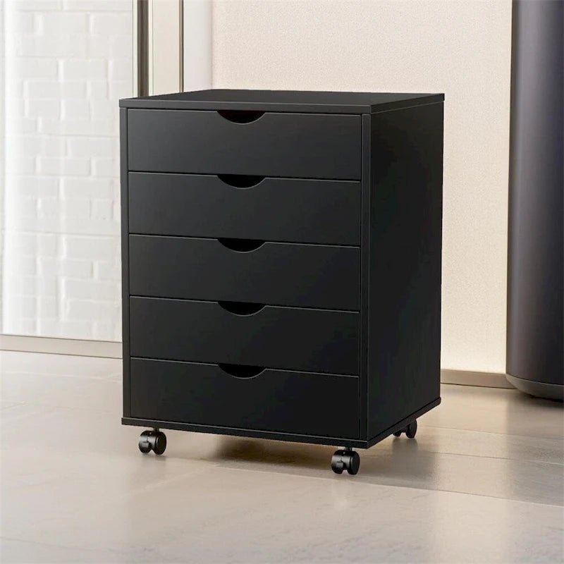5 Drawer Wood File Cabinet with Wheels and Metal Slides