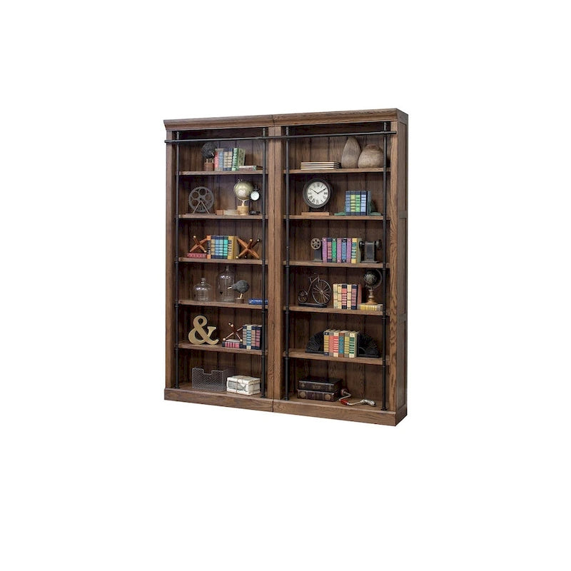 Avondale 8' Tall Bookcase Wall With Ladder, Storage Organizer, Display Shelf for Office, Brown - 80W x 94H x 15D