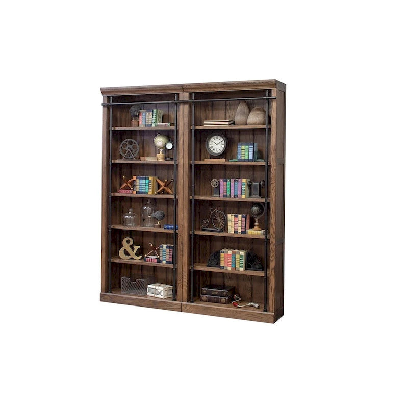 Avondale 8' Tall Bookcase Wall With Ladder, Storage Organizer, Display Shelf for Office, Brown - 80W x 94H x 15D