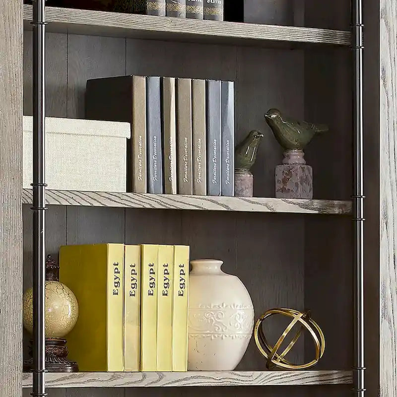 Avondale 8' Tall Bookcase Wall With Ladder, Storage Organizer, Display Shelf for Office, Brown - 80W x 94H x 15D