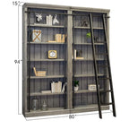Avondale 8' Tall Bookcase Wall With Ladder, Storage Organizer, Display Shelf for Office, Brown - 80W x 94H x 15D