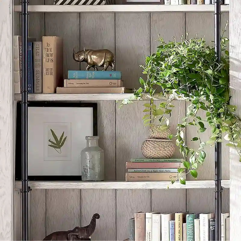 Avondale 8' Tall Bookcase Wall With Ladder, Storage Organizer, Display Shelf for Office, Brown - 80W x 94H x 15D