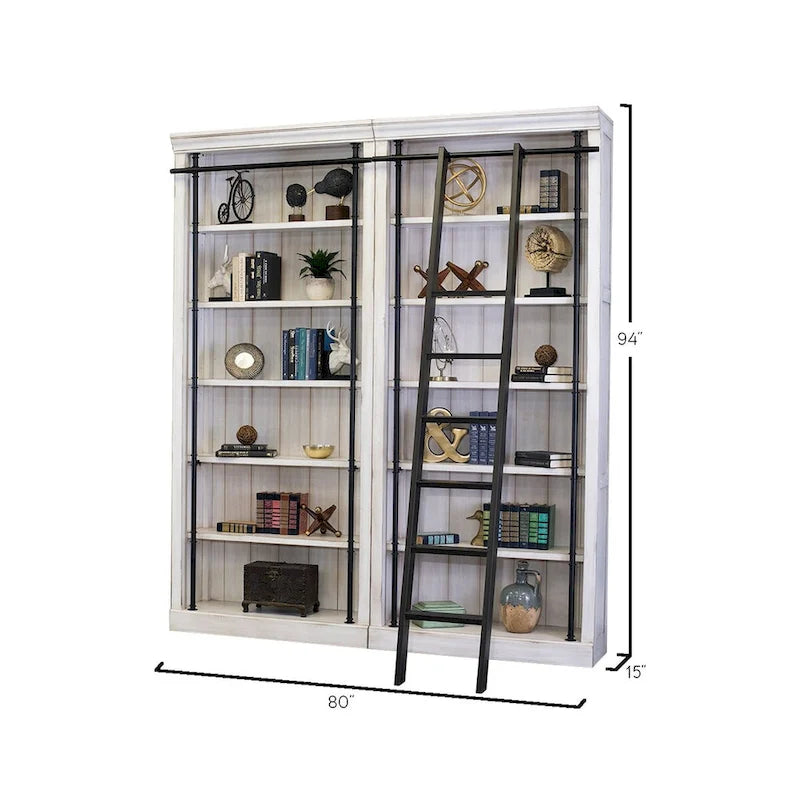 Avondale 8' Tall Bookcase Wall With Ladder, Storage Organizer, Display Shelf for Office, Brown - 80W x 94H x 15D