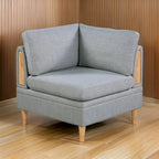 Gimy 37 Inch Modular Corner Sofa Chair, Light Gray Dorris Fabric, Wood