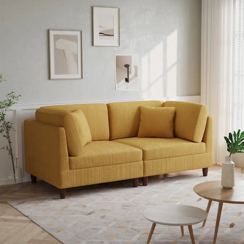 Corduroy Modular Sectional Sofa Set With Pillows