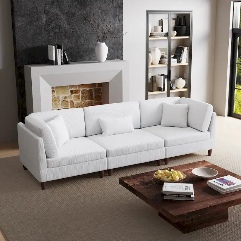 Corduroy Modular Sectional Sofa Set With Pillows