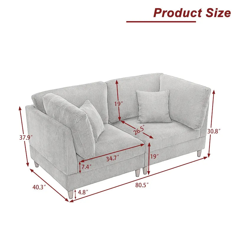 Corduroy Modular Sectional Sofa Set With Pillows