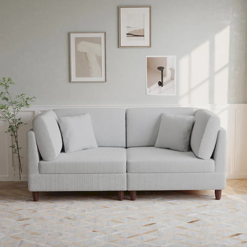 Corduroy Modular Sectional Sofa Set With Pillows