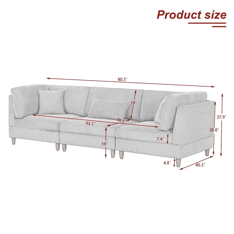 Corduroy Modular Sectional Sofa Set With Pillows