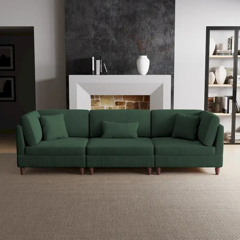 Corduroy Modular Sectional Sofa Set With Pillows