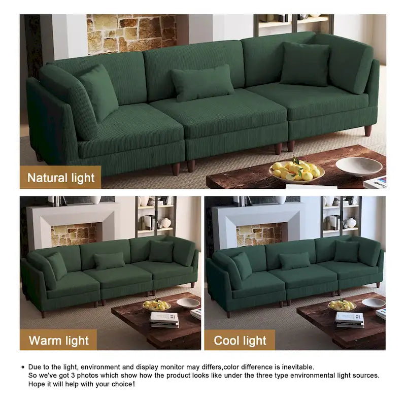 Corduroy Modular Sectional Sofa Set With Pillows