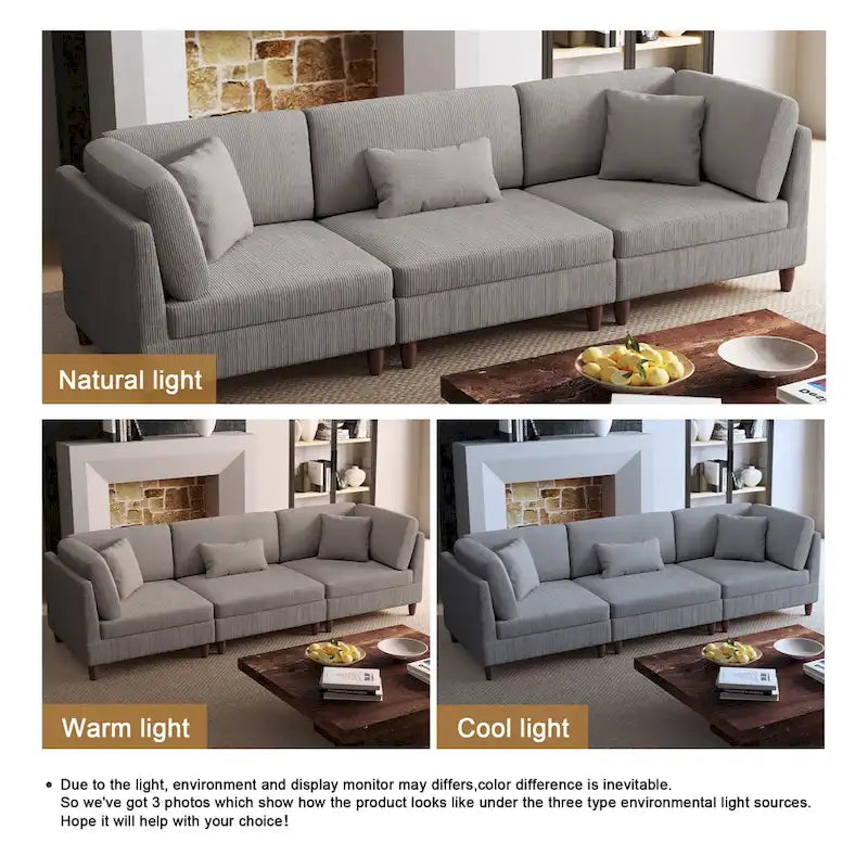 Corduroy Modular Sectional Sofa Set With Pillows