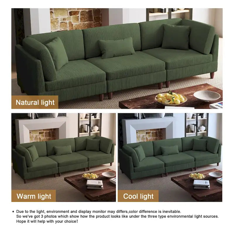 Corduroy Modular Sectional Sofa Set With Pillows