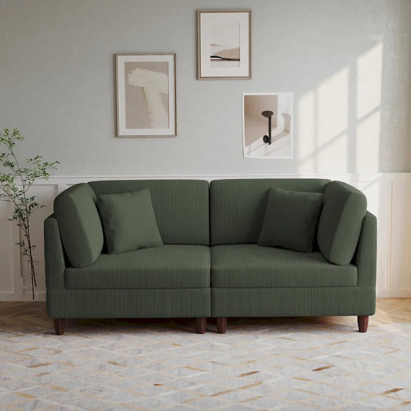 Corduroy Modular Sectional Sofa Set With Pillows