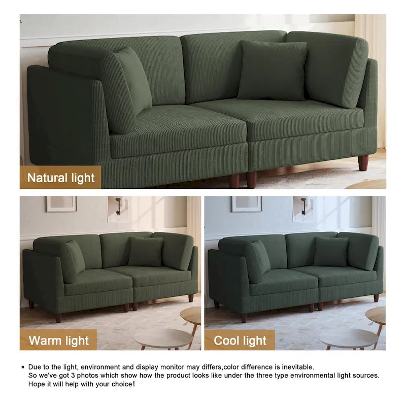 Corduroy Modular Sectional Sofa Set With Pillows