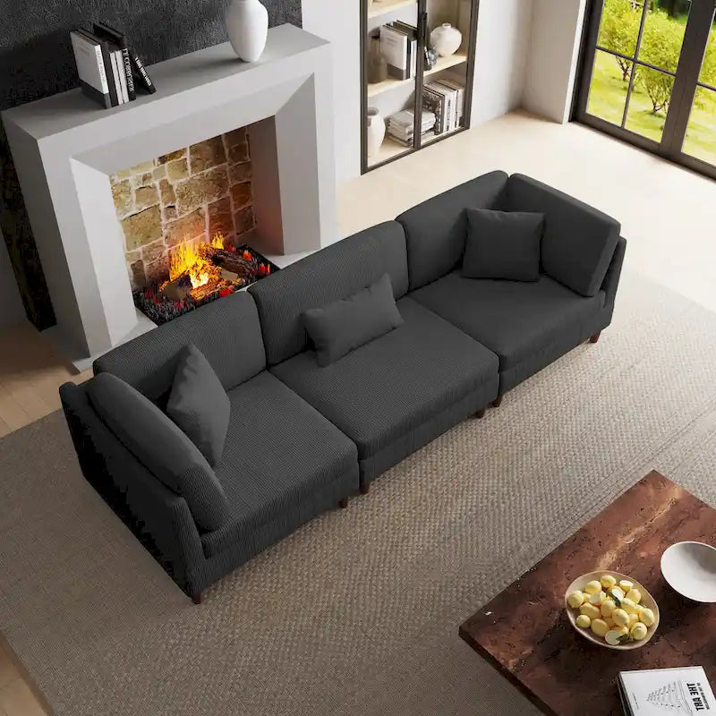 Corduroy Modular Sectional Sofa Set With Pillows